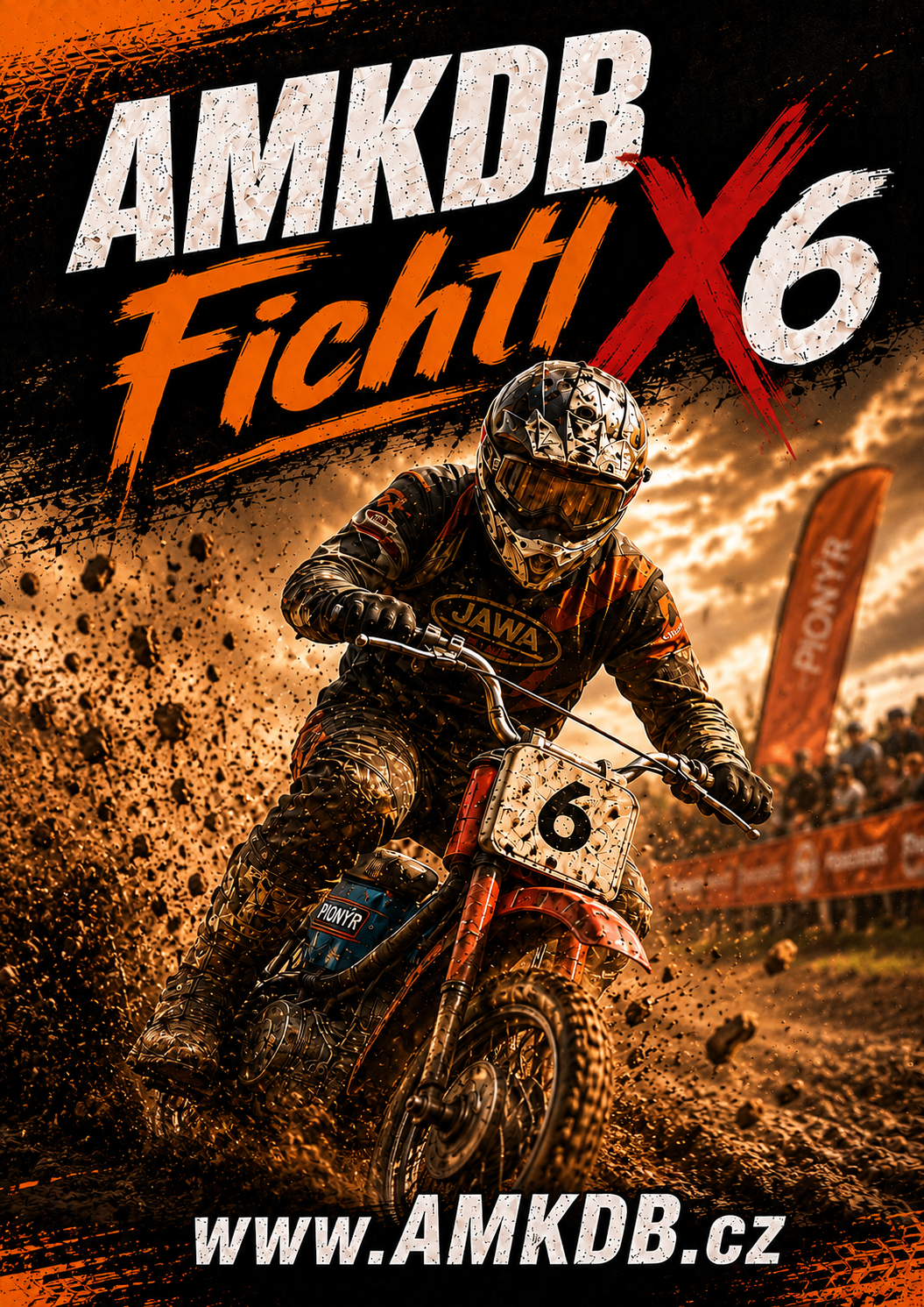 Plakát AMKDB Fichtl X6 s motokrosovým jezdcem na Pionýru