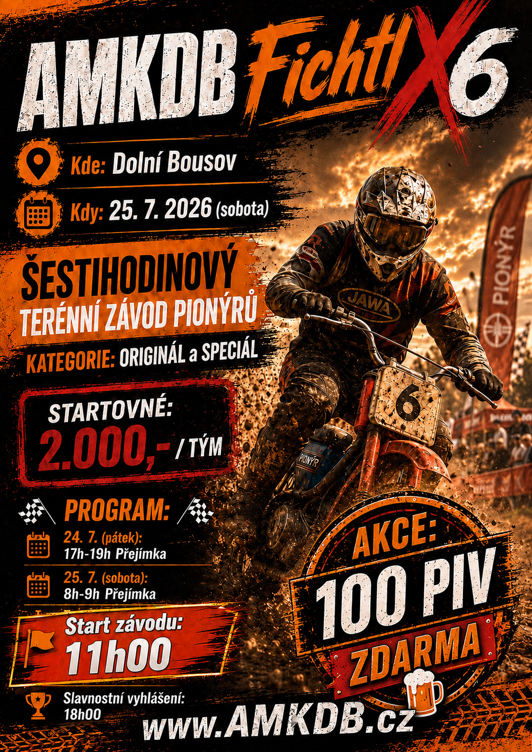 Leták závodu AMKDB Fichtl X6 s programem, startovným a informacemi o akci